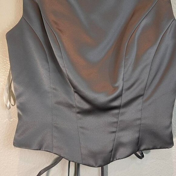 High neck regent y2k silver metalic steampunk style lace up victorian style top - Picture 4 of 7